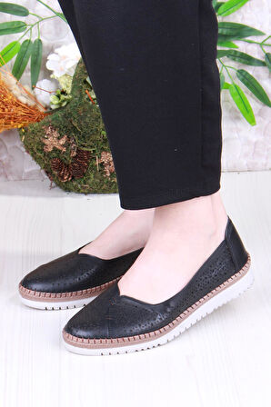 Mehmet Mete 1007 Rahat Lazer Delikli Hakiki Deri Kadın Ayakkabı