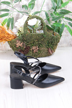 Fort 110-411 Çapraz Taşlı Arkası Açık Klasik Topuklu Kadın Ayakkabı