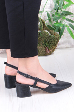 Fort 110-425 Saten Simli Arkası Açık Klasik Topuklu Kadın Ayakkabı