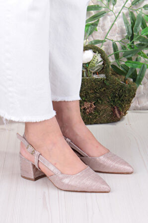 Fort 110-425 Saten Simli Arkası Açık Klasik Topuklu Kadın Ayakkabı