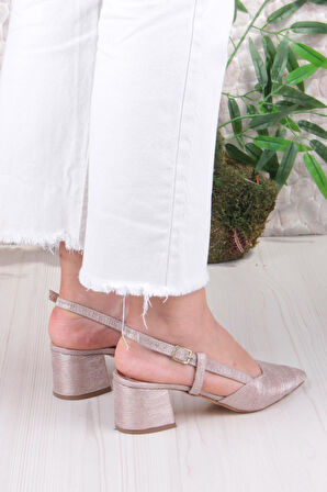 Fort 110-425 Saten Simli Arkası Açık Klasik Topuklu Kadın Ayakkabı