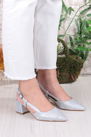 Fort 110-425 Saten Simli Arkası Açık Klasik Topuklu Kadın Ayakkabı