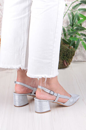 Fort 110-425 Saten Simli Arkası Açık Klasik Topuklu Kadın Ayakkabı