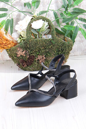 Fort 110-473 Fls Biye Taşlı Arkası Açık Klasik Topuklu Kadın Ayakkabı