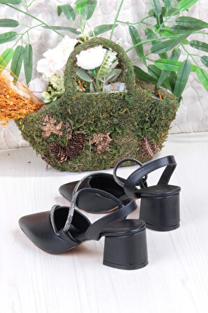 Fort 110-473 Fls Biye Taşlı Arkası Açık Klasik Topuklu Kadın Ayakkabı