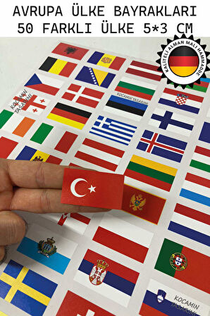 Avrupa Ülkeleri Bayrak Sticker Seti 50 Adet 5x3 cm Araç Laptop Valiz Kask Defter Kaliteli Etiket 