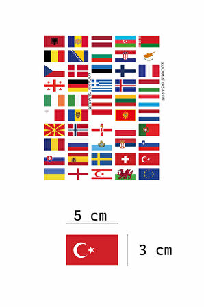 Avrupa Ülkeleri Bayrak Sticker Seti 50 Adet 5x3 cm Araç Laptop Valiz Kask Defter Kaliteli Etiket 