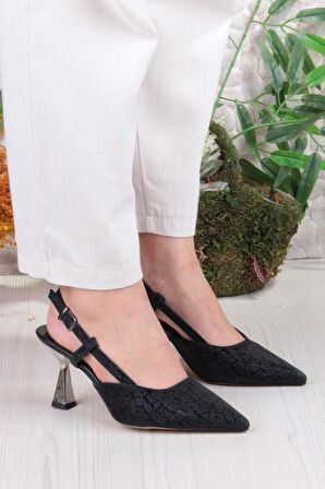 Fort 1182-09 Fls Saten Baskılı Arkası Açık Topuklu Kadın Ayakkabı