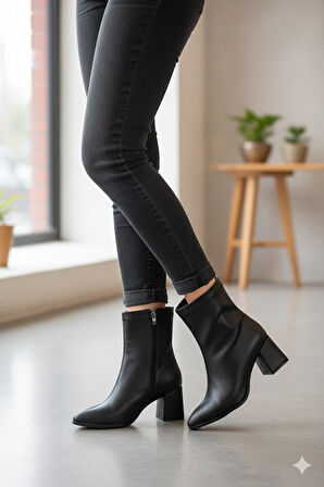 Fort 1193 Uraz Rahat 6 Cm Kalın Topuk Yüksekliği Sivri Burun Kadın Bot