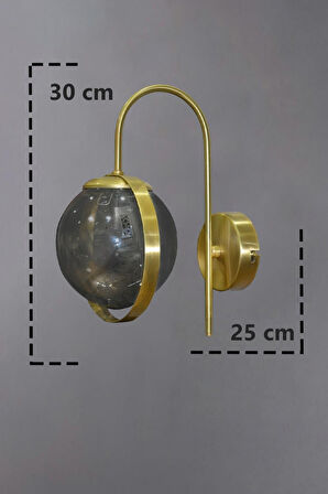 Satürn Modern Eskitme Boyalı Füme Glop Camlı Aplik