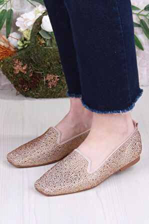 Fort 128-133 Fls Triko Taş Baskı Detaylı Kut Burun Kadın Babet