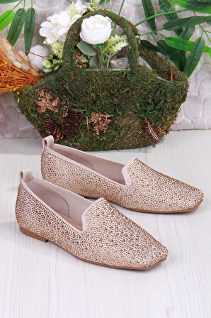 Fort 128-133 Fls Triko Taş Baskı Detaylı Kut Burun Kadın Babet