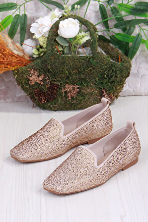 Fort 128-133 Fls Triko Taş Baskı Detaylı Kut Burun Kadın Babet