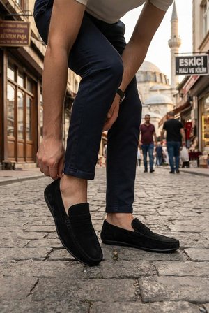 Mehmet Mete 31100 Siyah Süet Hakiki Deri Loafer Erkek Babet Erkek Ayakkabı