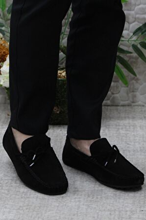 Mehmet Mete 31110 Siyah Süet Hakiki Deri Loafer Erkek Babet Erkek Ayakkabı