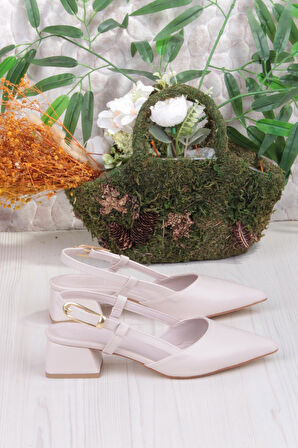 Fort 35126 Ceyn Cilt Arkası Açık Kalın Topuklu Sivri Burun Kadın Ayakkabı