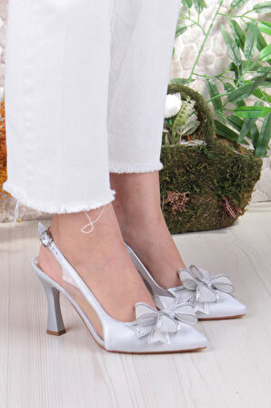 Fort 35387 Jena Simli Taşlı Fiyonk Detaylı Önü Kapalı Arkası Açık Topuklu Kadın Ayakkabı