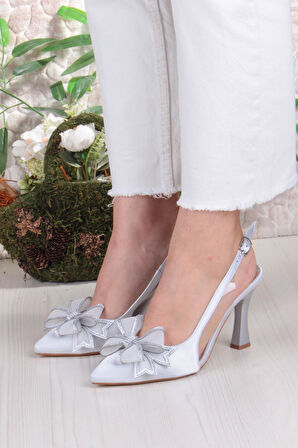 Fort 35387 Jena Simli Taşlı Fiyonk Detaylı Önü Kapalı Arkası Açık Topuklu Kadın Ayakkabı