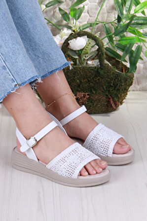 Fort 05-2001 Soft Rahat Toka Detaylı Dantel Örgülü Kadın Sandalet