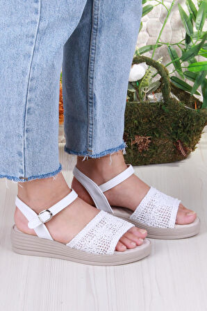 Fort 05-2001 Soft Rahat Toka Detaylı Dantel Örgülü Kadın Sandalet