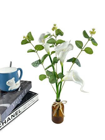 Şişede Okaliptuslu Gala Çiçeği 3 Adet Gala Çiçeği  Yapay Çiçek