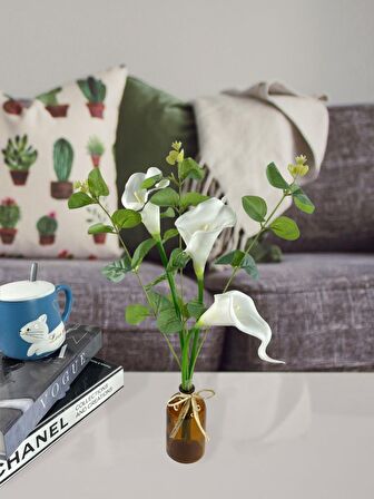 Şişede Okaliptuslu Gala Çiçeği 3 Adet Gala Çiçeği  Yapay Çiçek