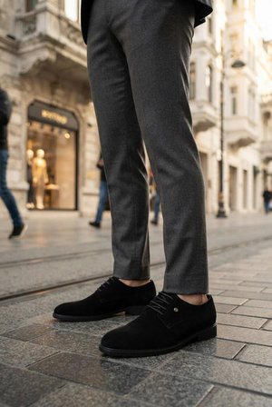Fort 97044 Siyah Süet Damat Ayakkabısı Takım Ayakkabısı Erkek Ayakkabı