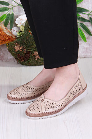 Mehmet Mete 1007 Rahat Lazer Delikli Hakiki Deri Kadın Ayakkabı