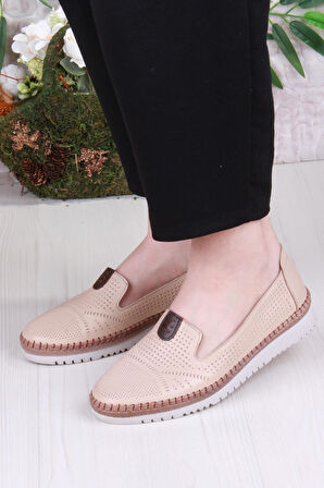 Mehmet Mete 1008 Rahat Lazer Delikli Hakiki Deri Kadın Ayakkabı