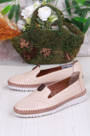 Mehmet Mete 1008 Rahat Lazer Delikli Hakiki Deri Kadın Ayakkabı