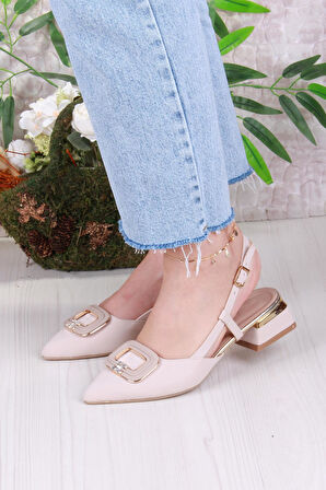 Fort 032-5802 Fls Saten Toka Detaylı Alçak Topuk Arkası Açık Önü Kapalı Kadın Ayakkabı