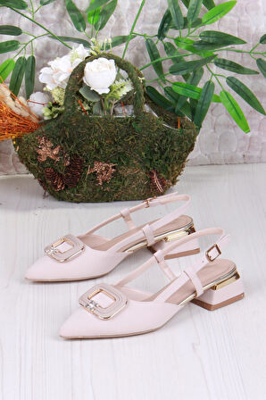 Fort 032-5802 Fls Saten Toka Detaylı Alçak Topuk Arkası Açık Önü Kapalı Kadın Ayakkabı