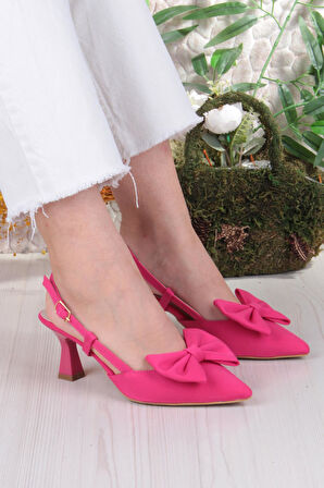 Fort 018-407 Fls Saten Önü Kapalı Fiyonklu Arkası Açık Topuklu Ayakkabı