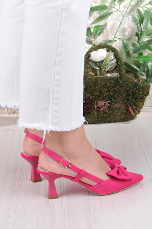 Fort 018-407 Fls Saten Önü Kapalı Fiyonklu Arkası Açık Topuklu Ayakkabı