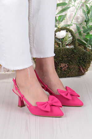 Fort 018-407 Fls Saten Önü Kapalı Fiyonklu Arkası Açık Topuklu Ayakkabı