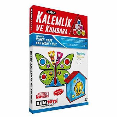 Kumtoys Kelebek Ahşap Kalemlik ve Kumbara Maket Ahşap Boyama 2 Ürün Birden