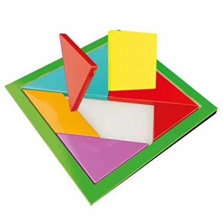 Redka Kare Tangram Ahşap Kare Tangram 7 Parça Renkli Tangram