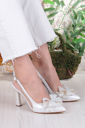 Fort 35387 Jena Simli Taşlı Fiyonk Detaylı Önü Kapalı Arkası Açık Topuklu Kadın Ayakkabı