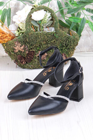 Fort 35621 Biye Taşlı Kalın Topuklu Kadın Ayakkabı