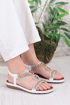 Fort Guja 24Y152-17 Anatomik Rahat Kaymaz Taban Boncuklu Taşlı Kadın Sandalet