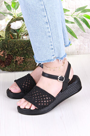 Fort 05-2001 Soft Rahat Toka Detaylı Dantel Örgülü Kadın Sandalet