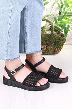 Fort 05-2001 Soft Rahat Toka Detaylı Dantel Örgülü Kadın Sandalet