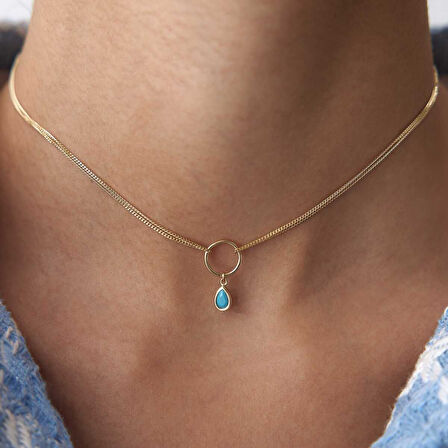 Turkuaz Taşlı Choker Kolye