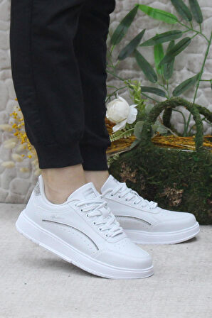 Fort Wks 2765 Beyaz Gümüş Hafif Rahat Sneaker Kadın Spor Ayakkabı