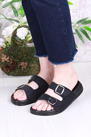 Fort 01108 Pienn Anatomik Esnek Rahat Simli Baskılı İki Tokalı Kadın Terlik