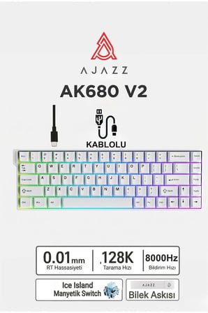 Ak680v2 Manyetik Switch Rapid Trigger 8000Hz Klavye-128K Scan Rate-Bilek Askısı