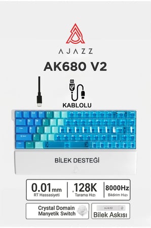 Ak680v2 Manyetik Switch Rapid Trigger 8000Hz Klavye-128K Scan Rate-Bilek Askısı