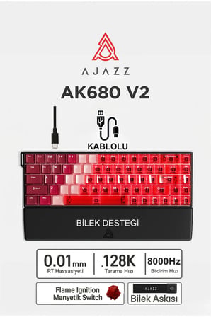 Ak680v2 Manyetik Switch Rapid Trigger 8000Hz Klavye-128K Scan Rate-Bilek Askısı