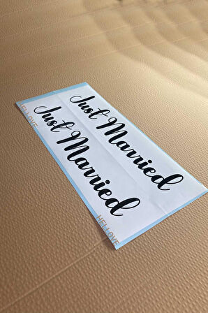 Gelin Arabası Plakalık Just Married Yazılı Beyaz Üzeri Siyah Yazı Kendinden Yapışkanlı