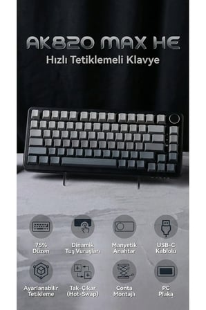 AK820 MAX HE Kablolu Mekanik Oyun Klavyesi, Rapid Trigger, RGB Aydınlatma, Hall Effect